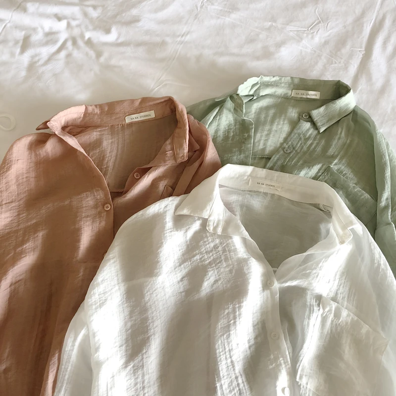 Модные свободные женские блузки Женские однотонные однобортные женские шифоновые рубашки женские дышащие корейские блузки милый Молодежный топ