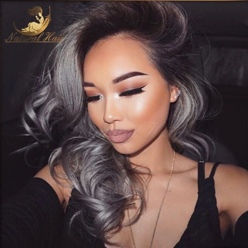 Brazilian Human Ombre Human Lace Front Wig 1B/Dark Grey 