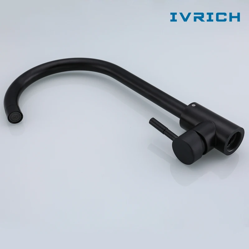 IVRICH Lacquer Black Kitchen Faucet Ceramic Valve SUS304 Stainless Steel Hot Cold Sink Tap Anti-Corrosion Vr8410