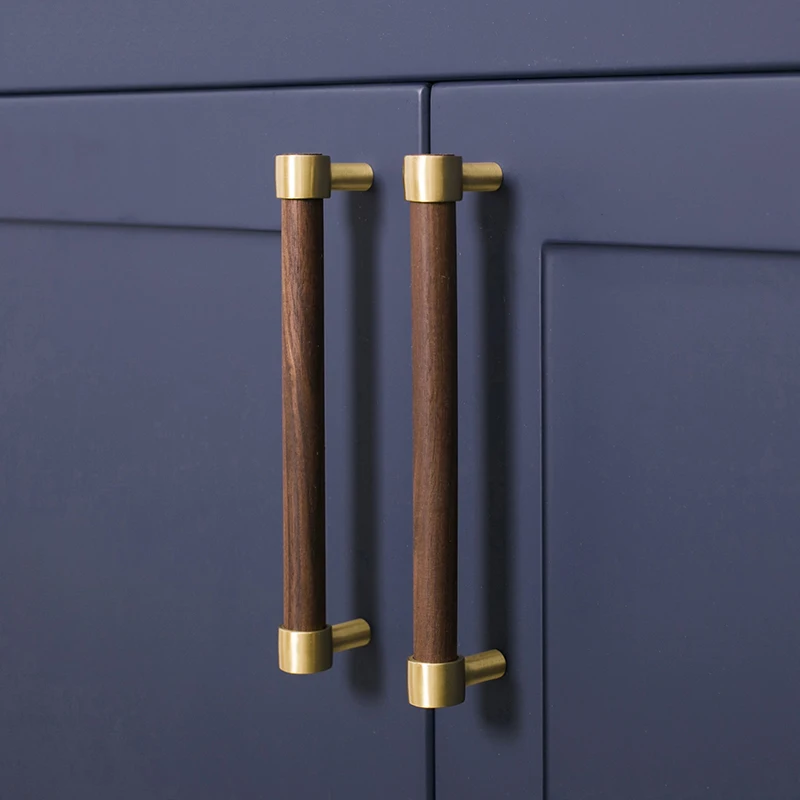 Natural wood + brass T bar Door Handles American style Furniture