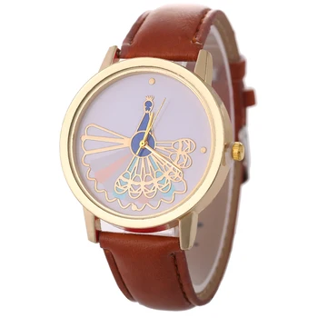 

Peacock Design Silver Case Japan PC21 Movt Water Resistant Life Watches With High Quality PU Leather relogio masculino kol saati