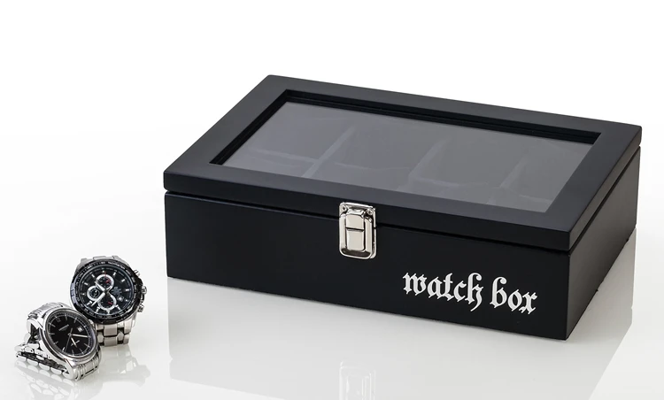 Топ 8 слотов деревянные коробки для часов модные черные часы чехол для хранения с замком Часы Дисплей Подарочная коробка ювелирные изделия Подарочный чехол s W033