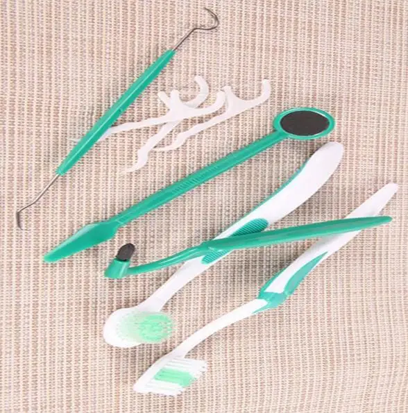 Dental Oral Tooth Care Set Mirror Tongue Cleaner Brush Floss Pick Stain Protection Teeth For Daily 4