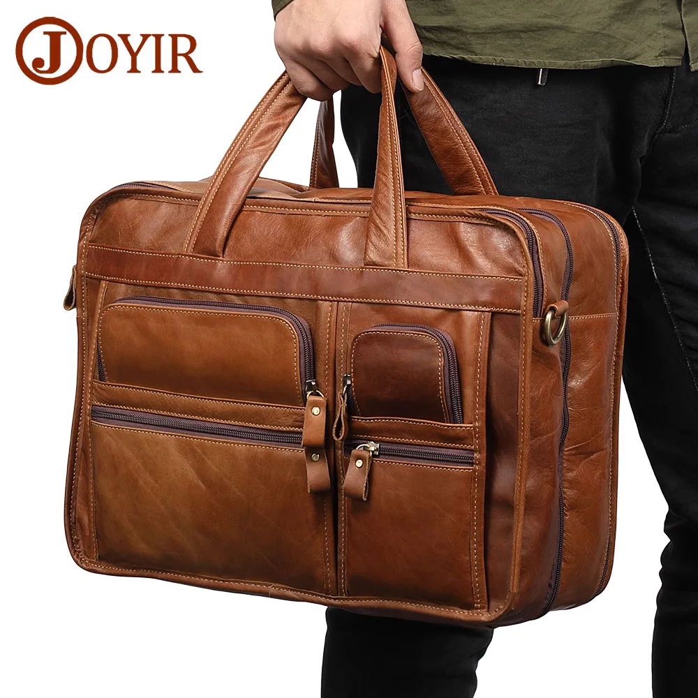 JOYIR Genuine Leather Men Briefcases Laptop Casual Business Tote Bags Shoulder Crossbody Bag Men's Handbags Large Travel Bag