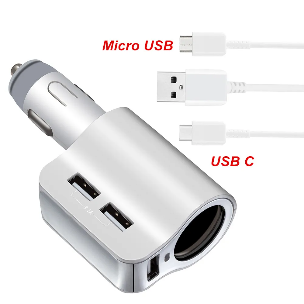 

AUTO Car Charger 3.1A 3 USB Port+Cigarette Lighter Power Socket Slot Adapter for Huawei P9 plus P10 P20 pro Honor 8 10 V8 V9 V10