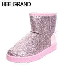 HEE GRAND Bling Glitter Snow Boots Women Thick Fur Warm Flat Platform Cotton Sequined Cloth Ankle Boots Winter Shoes XWX4618