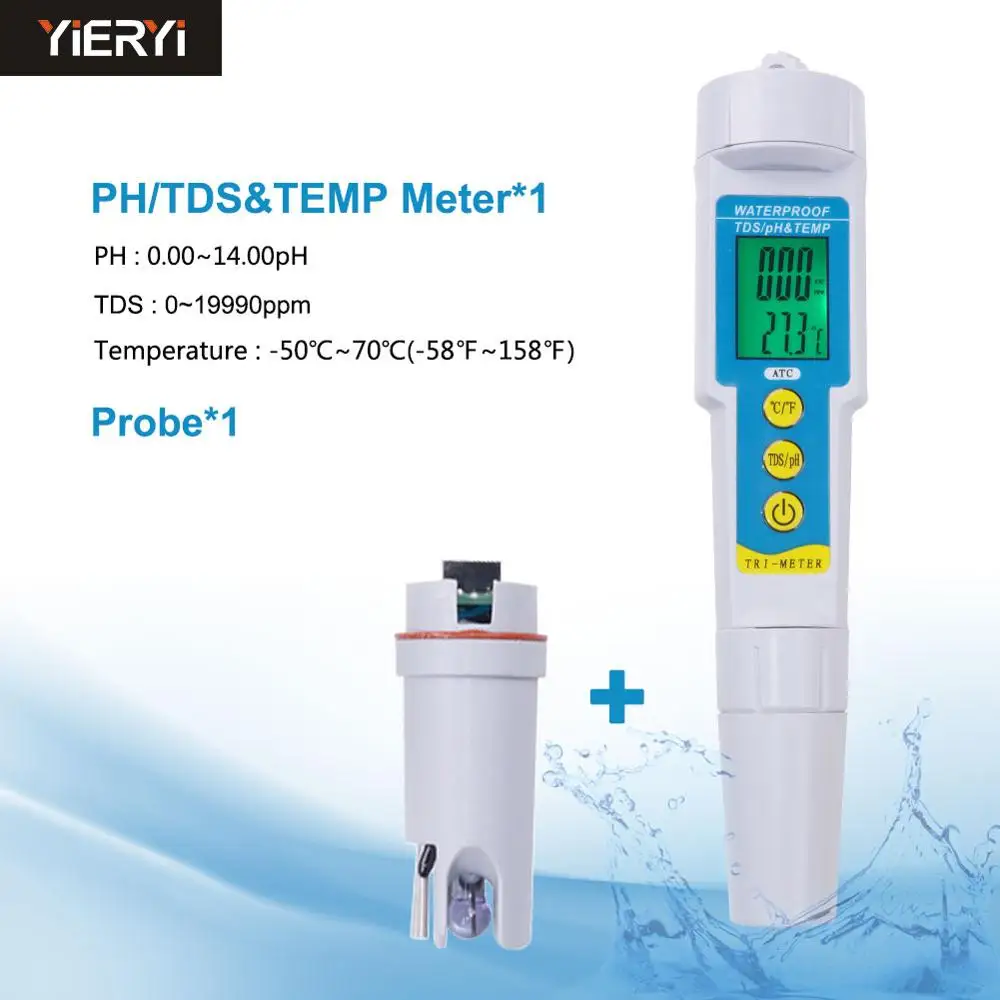 Профессиональный 3-в-1 питьевой воды анализатор качества воды со сменными зонд TDS/устройство контроля pН/температура Тесты ручка для аквариума Кислотность рН метр - Цвет: Meter Pen and Probe