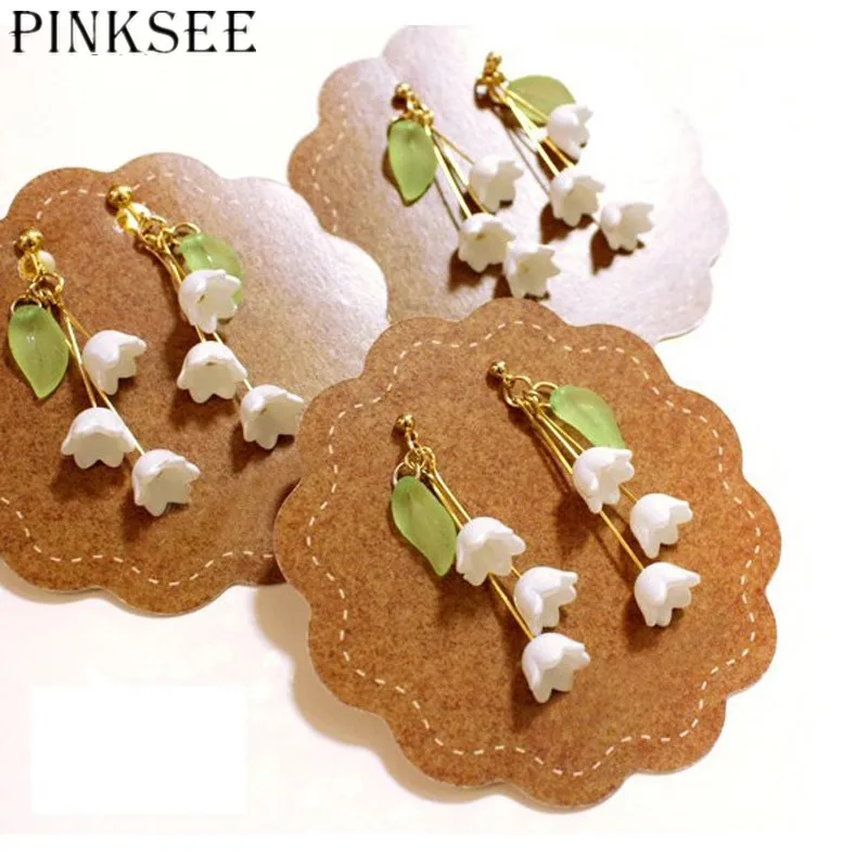 PINKSEE 1 Pair Lily Flower Earrings For Women Ear Clip Gold Color No Piercing Design Drop Ears Jewelry | Украшения и аксессуары