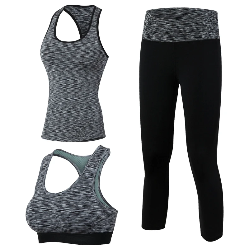 

Yuerlian 3 Pieces Fitness Quick Dry Workout Sport Suit Tights Run Sport Bra Tracksuit For Women Vest Top pants Yoga Set Gym Hot