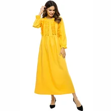 Long Sleeve Splice Flounced Maxi Dress Muslim Middle East Robe Abayas For Women Jubah Ramadan Turkish Islamic Prayer Clothing refreshing long sleeve tiny flower printed flounced dress for women