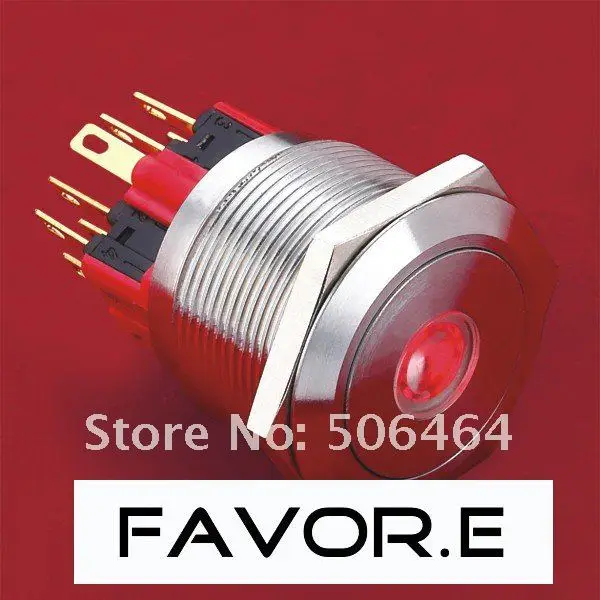 

Stainless steel 25mm IP65 5A/250VAC dot illuminated 1NO 1NC latching LED metal Push Button light Switch Flat round