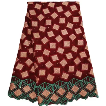 

New arrival squares pattern with stones design 100% Cotton dress Fabric ML10 Free shipping Swiss Voile Lace dress Fabric