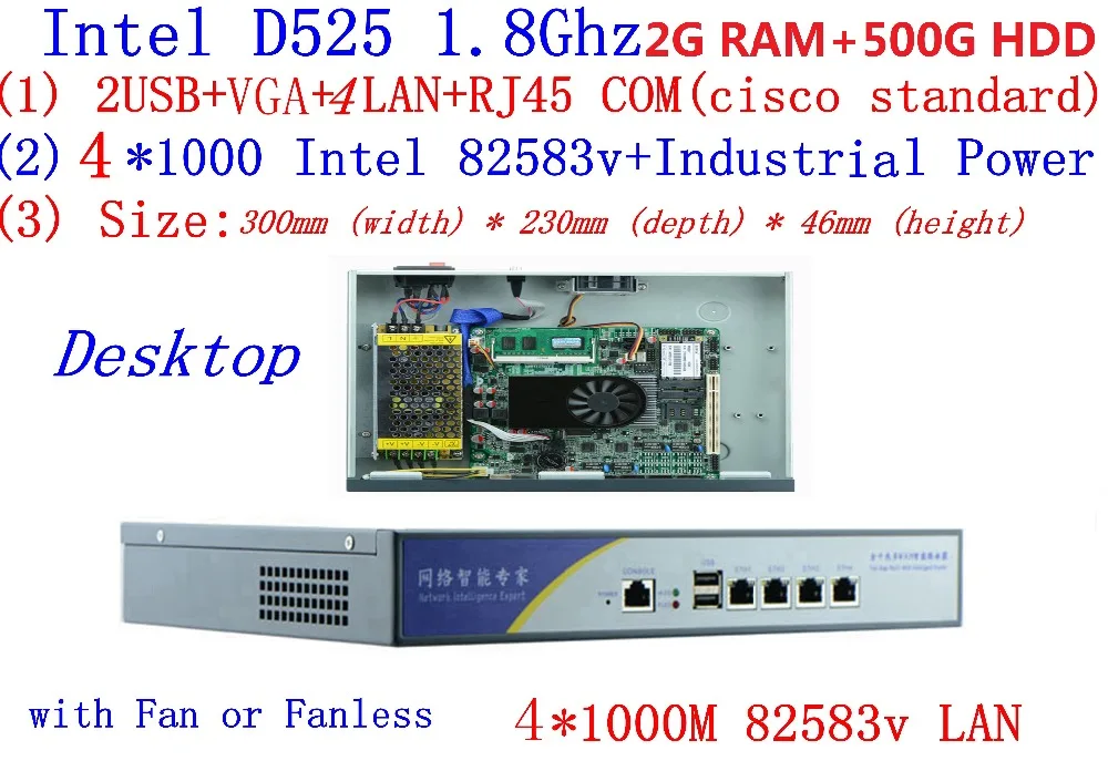 D525 1.8GHZ 4*1000M Network routing software firewall wayos 1U network