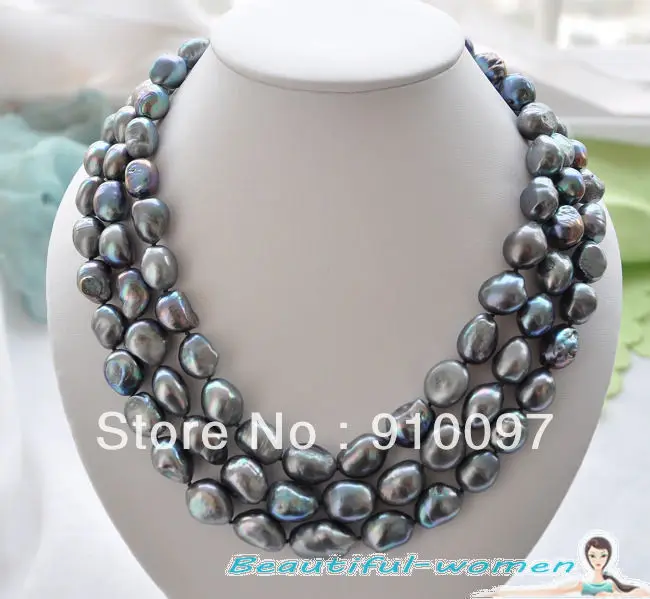 

>>>48" 13mm baroque peacock black freshwater pearl necklace