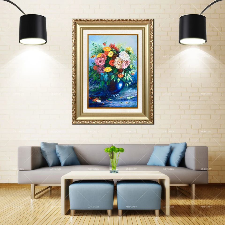 

Artcozy Golden Frame Abstract Blue Flower Waterproof Canvas Painting