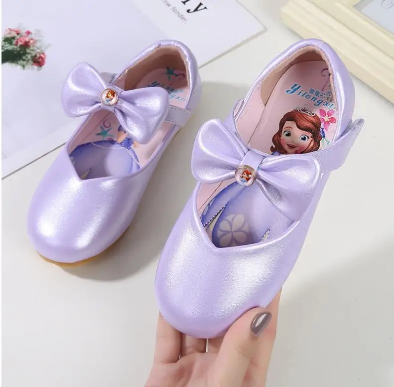 Новая Милая кожаная обувь для девочек с бантом, новая весенняя Брендовая детская Свадебная обувь принцессы Софии, осенняя мягкая детская