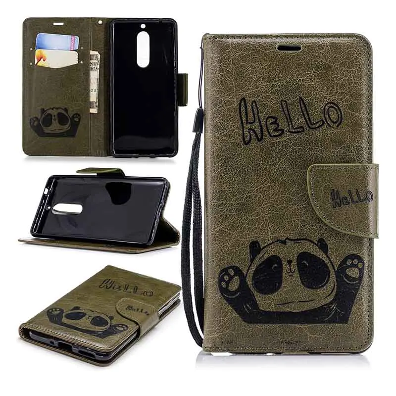 KEFO Retro PU Leather + Soft Silicone Case For Nokia 1 2 3 5 3D Panda Embossed Wallet Cover For Iphone X 10 5S SE 6 6S 7 8 Plus  (10)