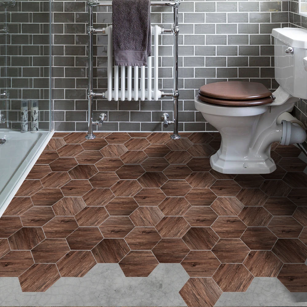 

Funlife 20*23cm*10pcs Oak Texture Hexagon Ground Stickers Removable Peel and Stick DIY Wall Sticker Home Bathroom Kitchen DB114