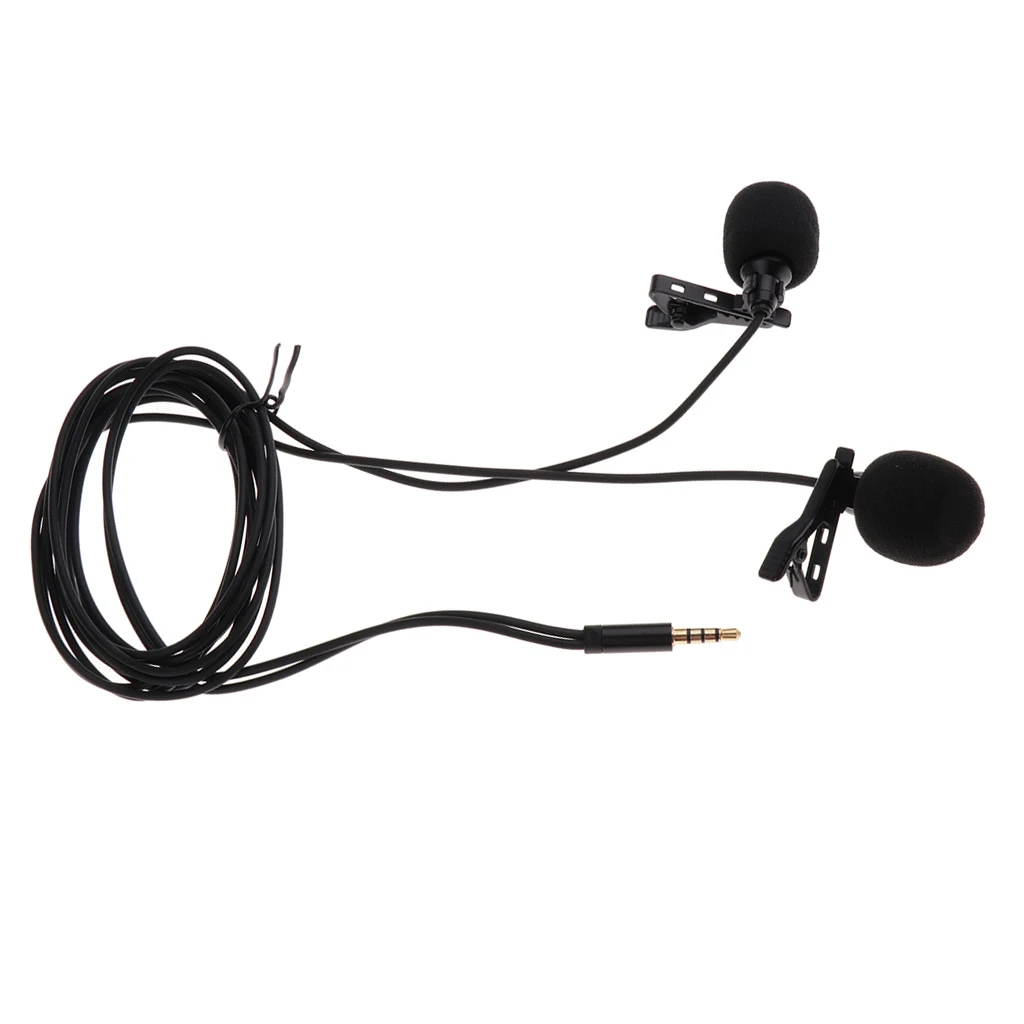 3.5mm Plug Clip-on Wired Microphone Lapel Collar Dual MIC Black for Interview Voice Chat Online Karaoke Accessory