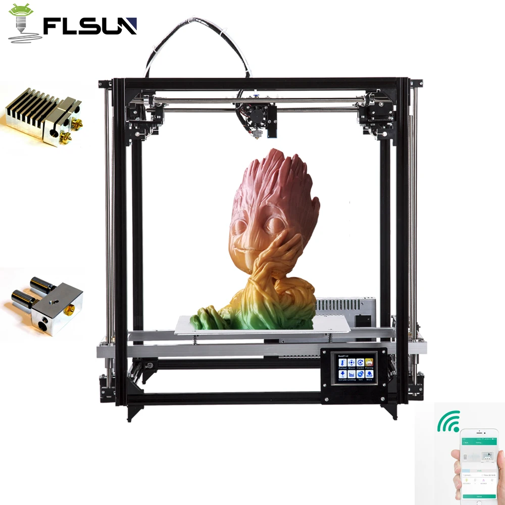Новейший 3D принтер Flsun двойной экструдер модель сенсорного экрана Большая