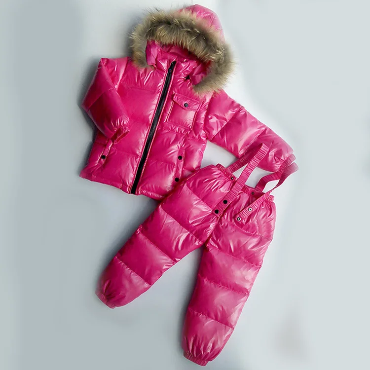 Зимняя одежда на утином пуху для маленьких мальчиков и девочек до-30 градусов, зимние пальто, комбинезоны комплект детской одежды, куртка детская одежда - Цвет: Red rose