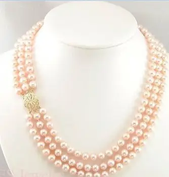 

gorgeous 3 rows 7-8mm round south sea gold pink pearl necklace 18"19"20"