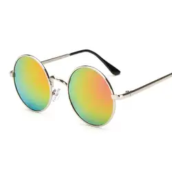 2007 Ретро круговой оправы для мужчин и женщин с плоской линзой солнцезащитные очки