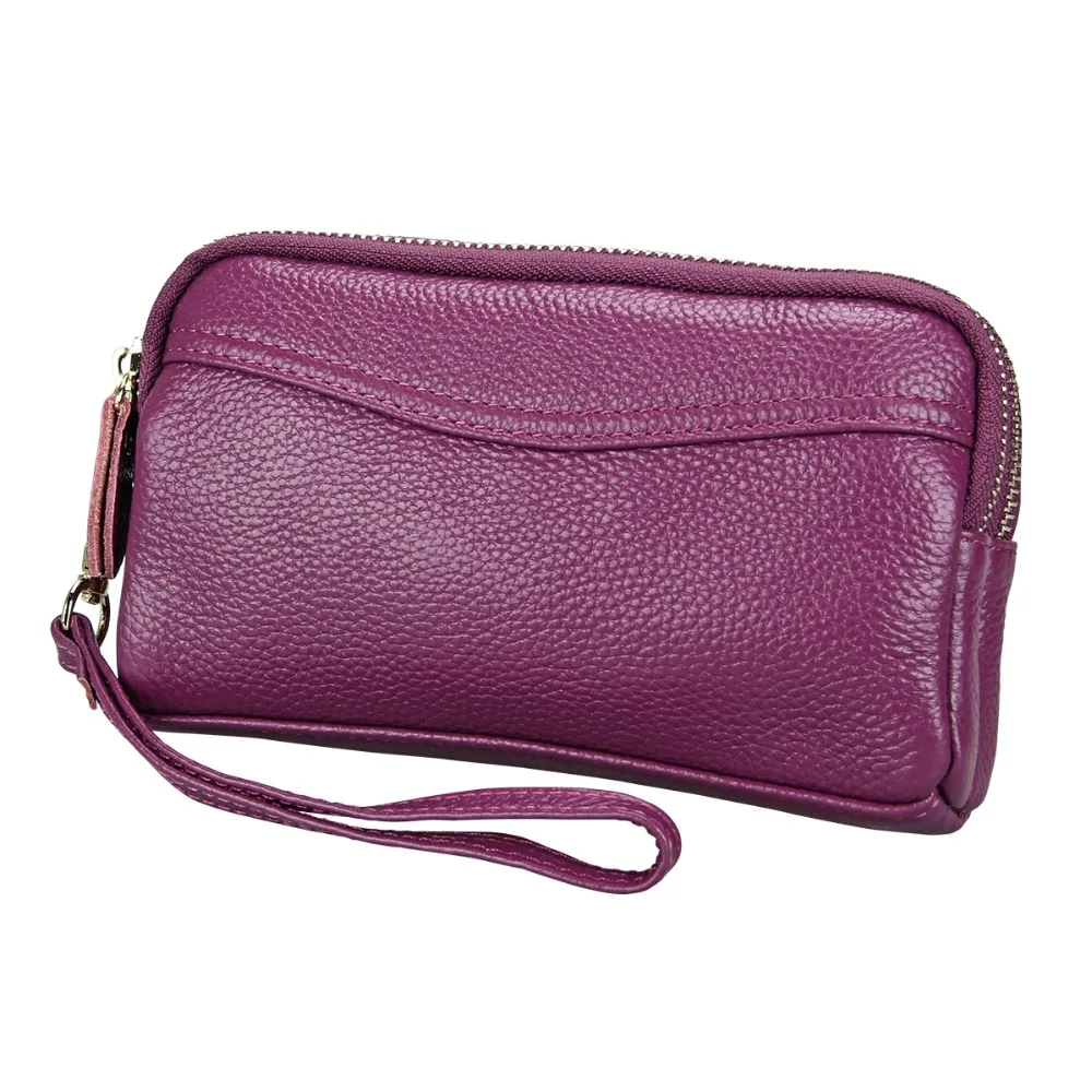 Женский кошелек и сумочка из натуральной кожи с двойной застежкой-молнией, 7 цветов на выбор, Большой Вместительный длинный клатч для телефона