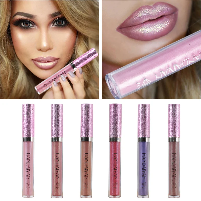 

HANDAIYAN Waterproof Liquid Lipstick Beauty Batom Makeup Diamond Shimmer Liquid Lipstick Makeup Natural Long lasting Lipstick