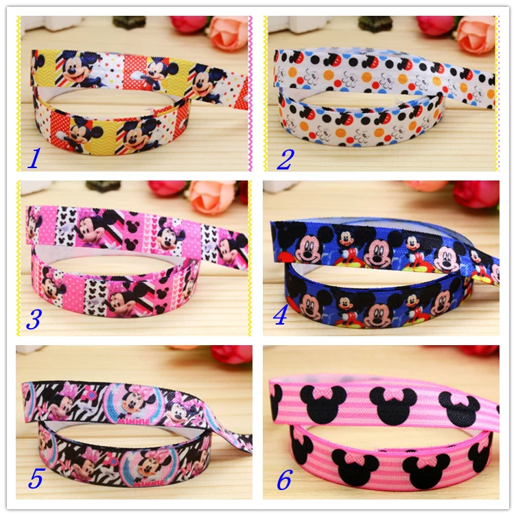 

DUWES 5/8'' Free shipping Fold Elastic FOE minnie mickey printed headband headwear hairband diy decoration wholesale OEM D92