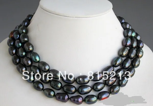 

N345 50" 13mm rice black Freshwater cultured pearl necklace % Discount AAA