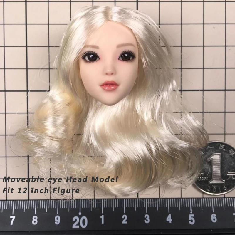 1/6 Scale Moveable Eye Carved head Model White Long curly hair/Blue pupil Fit 12 Inch Phicen/Hottoys Action Figure