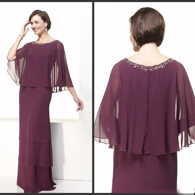 Burgundy Chiffon Mother of Bride Dress