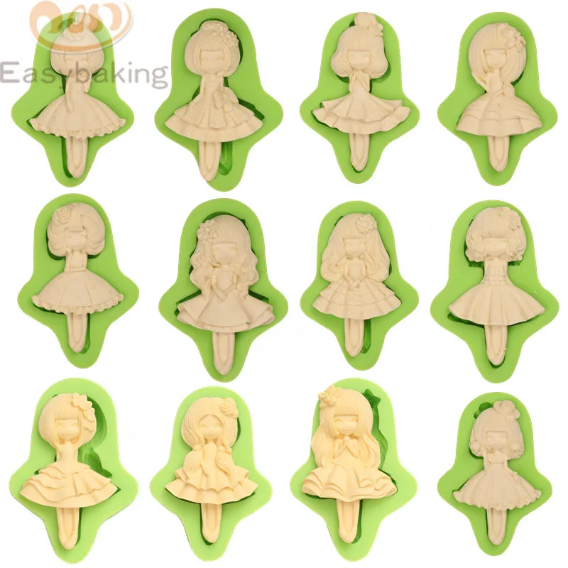 ES-1405 12 Different Lovely Little Girls Series Silicone Molds for Fondant Cake Decorating