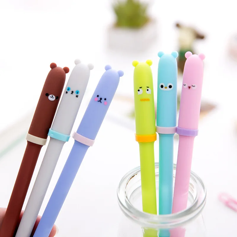 

24 Pcs Korean Creative Animal Expression Pen Cap Neutral Students Write Signature Pen Black Core Office Stationery Supplies