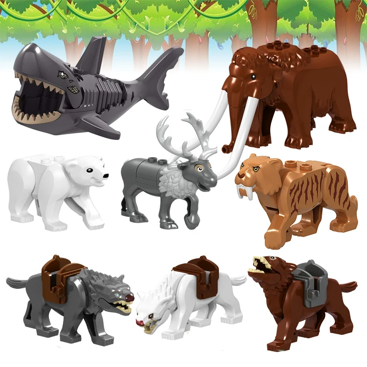 

Single New Legoingly Animal Big Polar Bear Victor Green ELK Elephant Figure Building Blocks Kids DIY Gifts Toys for Children