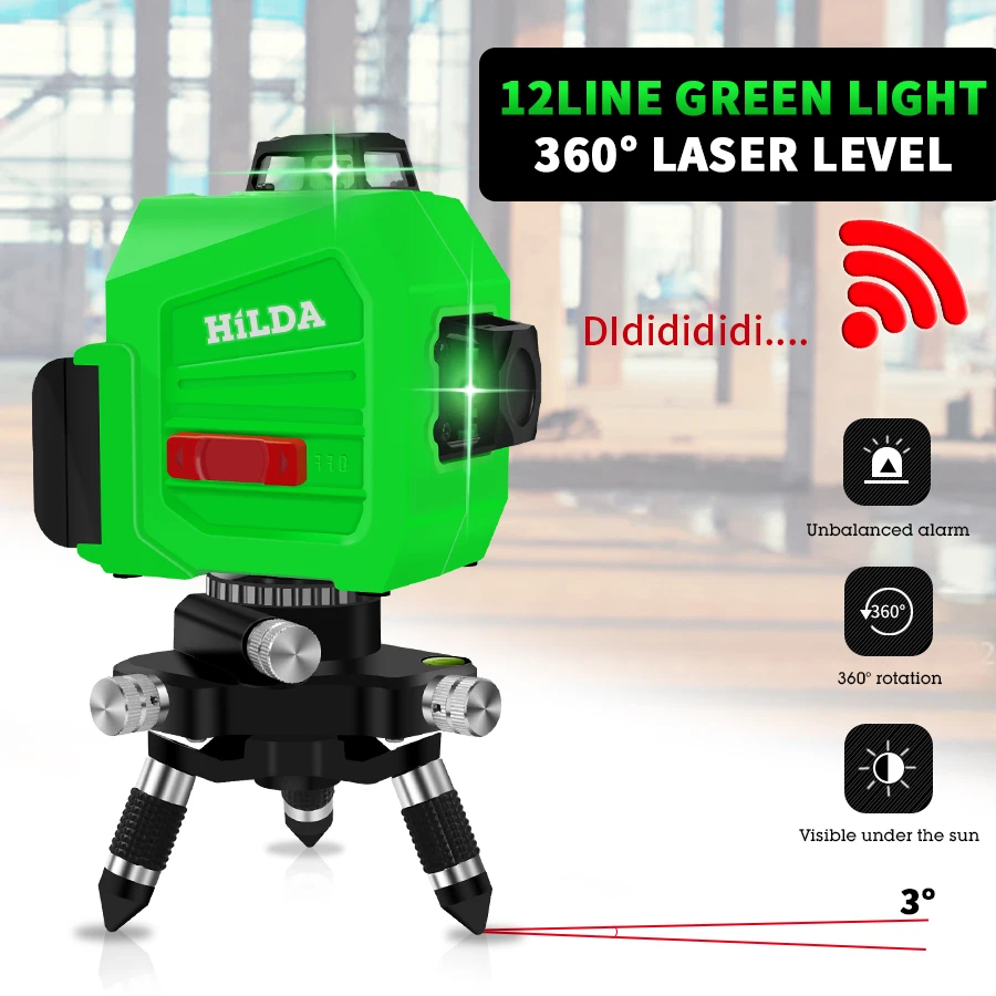 

Laser Level 12 Lines 3D Level Self-Leveling 360 Horizontal And Vertical Cross Super Powerful Green Laser Level