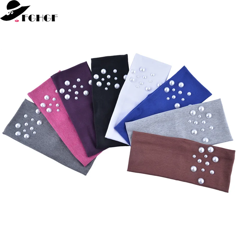 

FGHGF 2018 New Fashion 5pcs Women Headband Pearl Design Wide Headband Ladies Cotton Turban Fancy Headwear Girl Hair Accessories