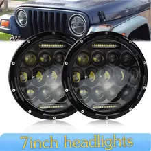 1 Pair Running Lights 75W Car Led H4 7 inch Angel Eyes Car Accessories 35W  H4 Led Headlight For Lada Niva 4X4 Uaz Hunter jeep 