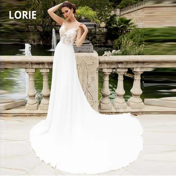 

LORIE Sleeveless Elegant Lace Wedding Dresses Boho 2020 Chiffon Beach Bridal Gowns Back Illusion Wedding Gowns Plus Size