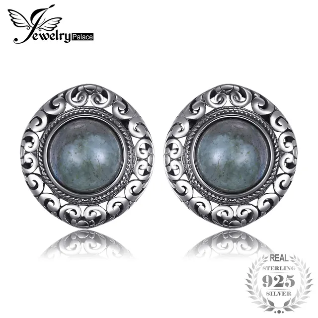 JewelryPalace Vintage 2.4ct Genuine Labradorite Carved Stud Earrings 925 Sterlin JewelryPalace Vintage 2.4ct Genuine Labradorite Carved Stud Earrings 925 Sterlin