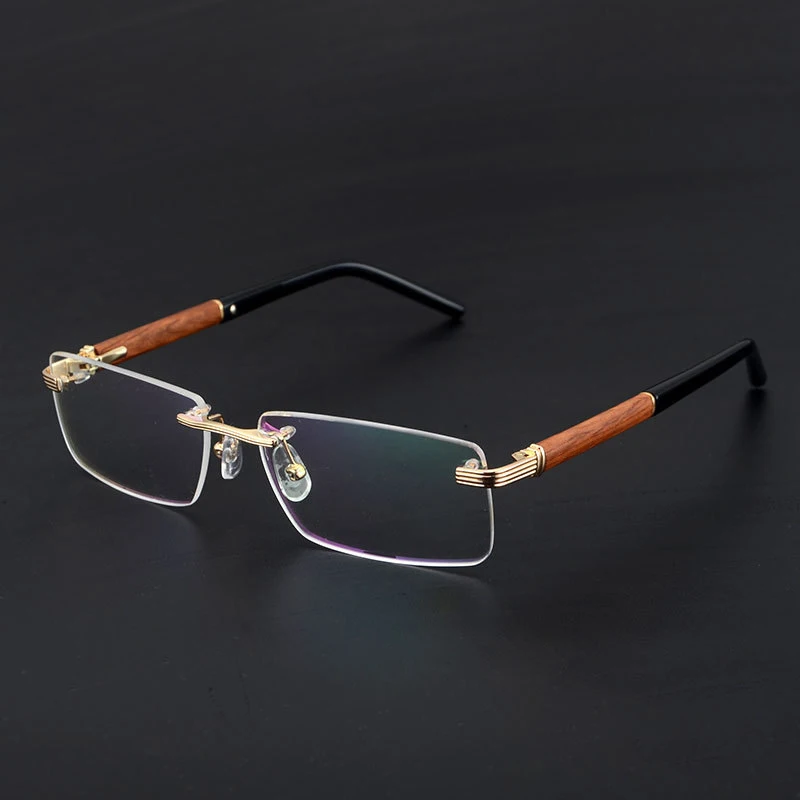 Brand Vintage Frameless Glasses Frame Men Rimless Wooden Optical