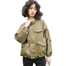 Зимняя женская одежда, повседневное зеленое милитари женское осеннее хлопковое пальто, женская джинсовая куртка с завязками для женщин