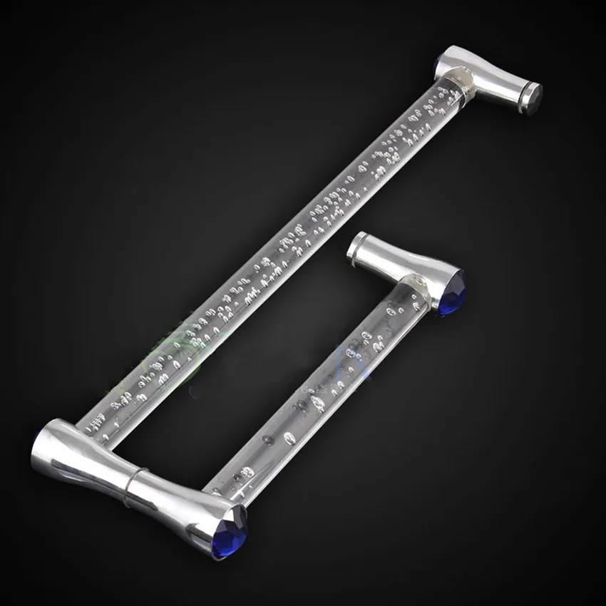 

425mm 225mm modern fashion clear air bubble blue crystal shower door handles stainless steel acrylic bathroom glass door handles