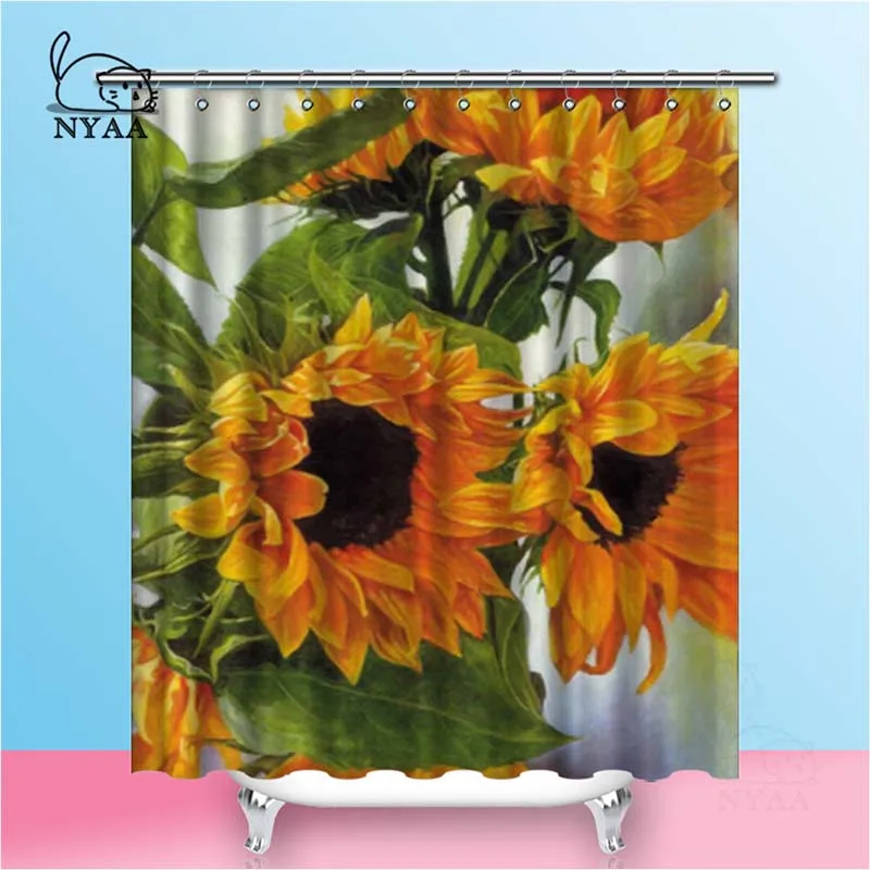 Nyaa Подсолнух занавески для душа Лето солнце Водонепроницаемый полиэстер ткань Ванная Комната Занавески для домашнего декора - Цвет: NY13719