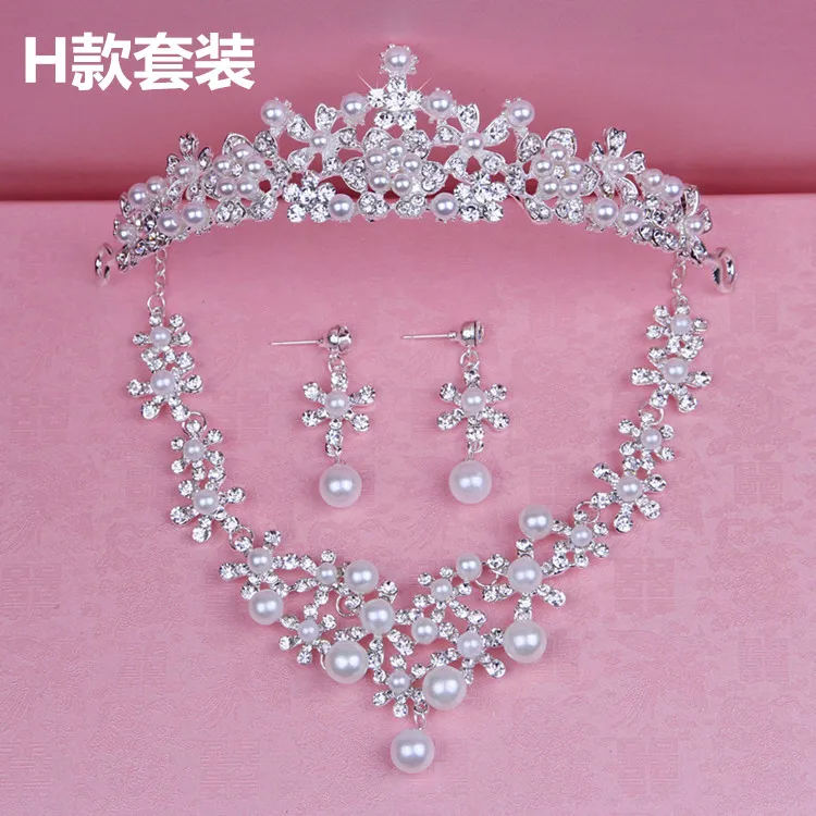  Bead Glamorous Multi Rhinestones Inserted Wedding Necklace, Tiara Headband and Earrings Jewelry Set Size (8)