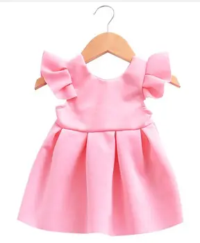 

Newborn Baby Dresses Pink & Blue Flying Sleeves Lace Bow Backless Fairy infant toodle baby Princess Dress