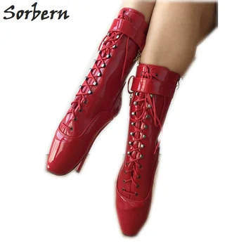 

Sorbern Red Patent Ankle Women Boots Lace Up Cross Tied Short Ladies Booties Custo Color Plus Size Sm Shoes 7 Inch Boots Heels