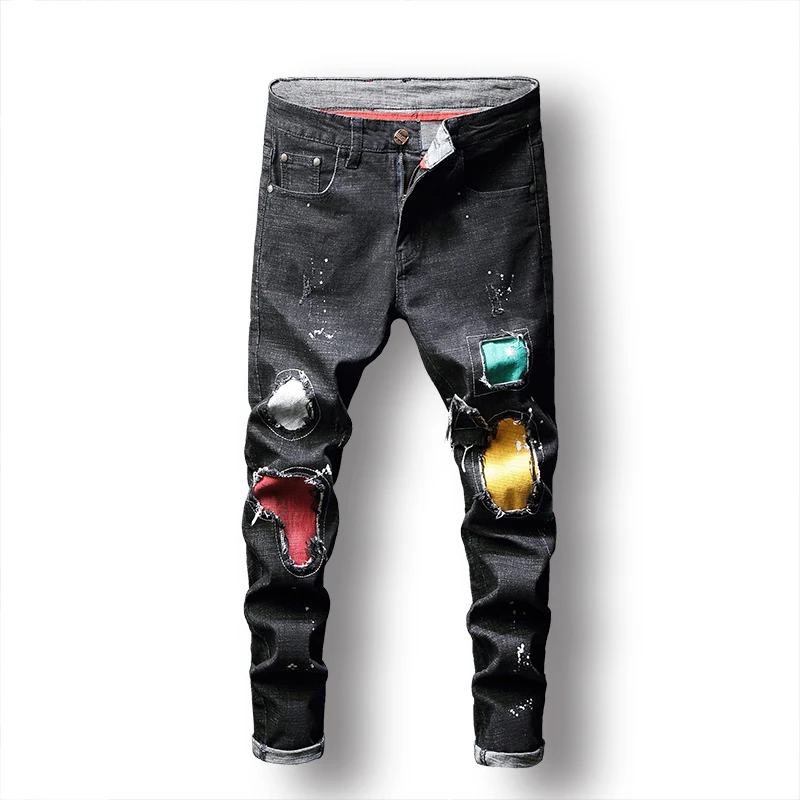 Diaoaid новые мужские модные рваные джинсы с заплатками, узкие прямые потертые джинсовые штаны в стиле хип-хоп, индивидуальные длинные брюки