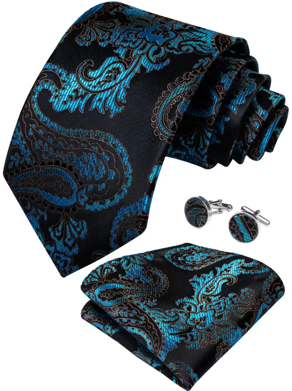 Mens Necktie Blue Black Paisley Silk Wedding Tie For Men Handy Cufflinks Set Fashion Business Party DiBanGu New Designer MJ-1692